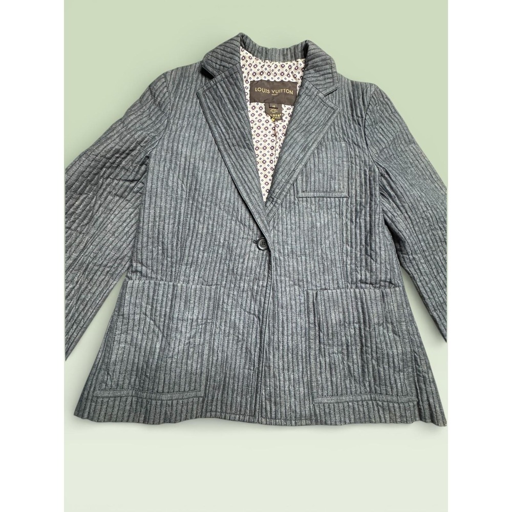 Louis Vuitton Paris Womens Gray Pinstripe Quilted Blazer Jacket Size‎ 42 - Picture 2 of 8